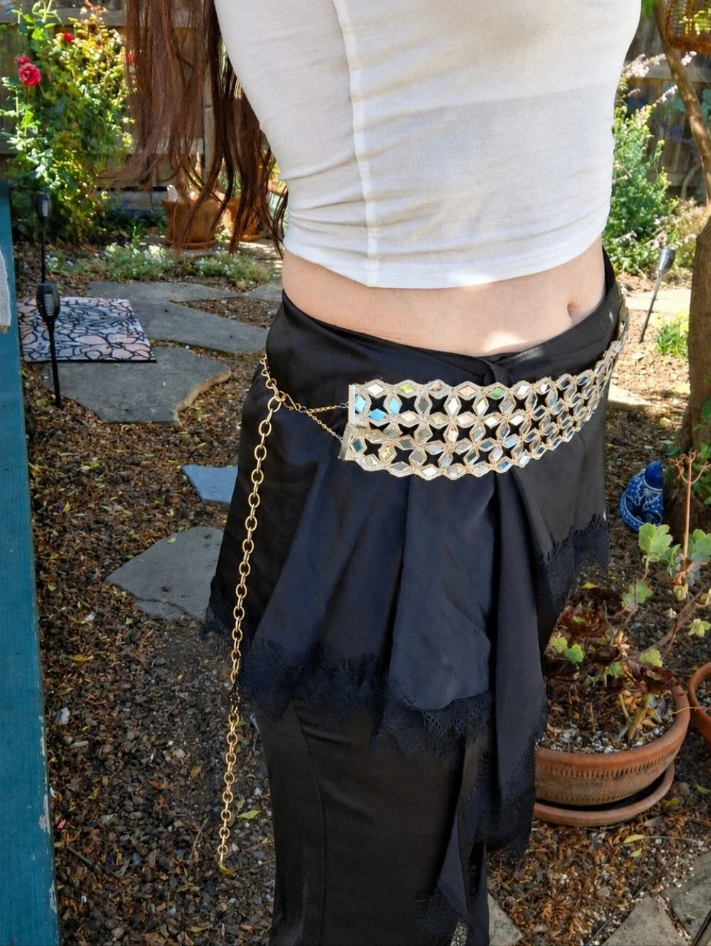 Handmade Gold Silver Boho Mirror Sequin Statement Belt Festival Rave Belly Dance